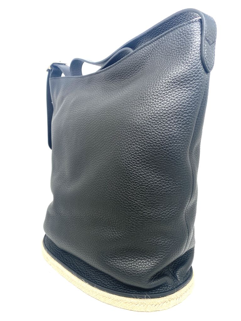 Navy Textured Leather Bucket Bag with Adjustable Strap