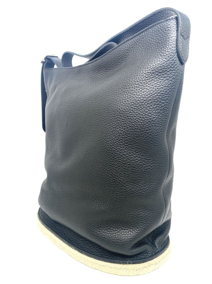 Navy Textured Leather Bucket Bag with Adjustable Strap