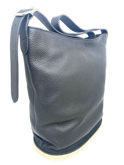 Navy Textured Leather Bucket Bag with Adjustable Strap