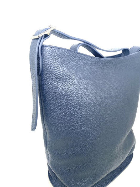 Navy Textured Leather Bucket Bag with Sling Strap