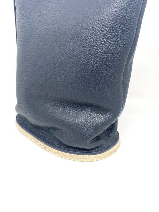 Navy Textured Leather Bucket Bag with Sling Strap
