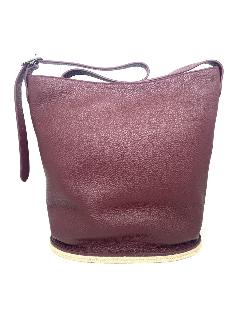 Burgundy Textured Leather Bucket Bag