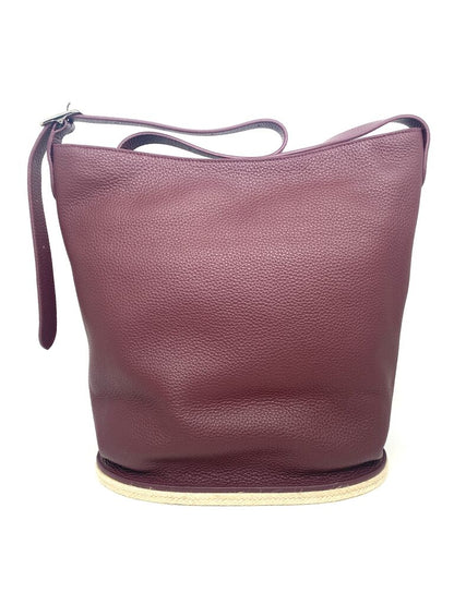 Burgundy Textured Leather Bucket Bag