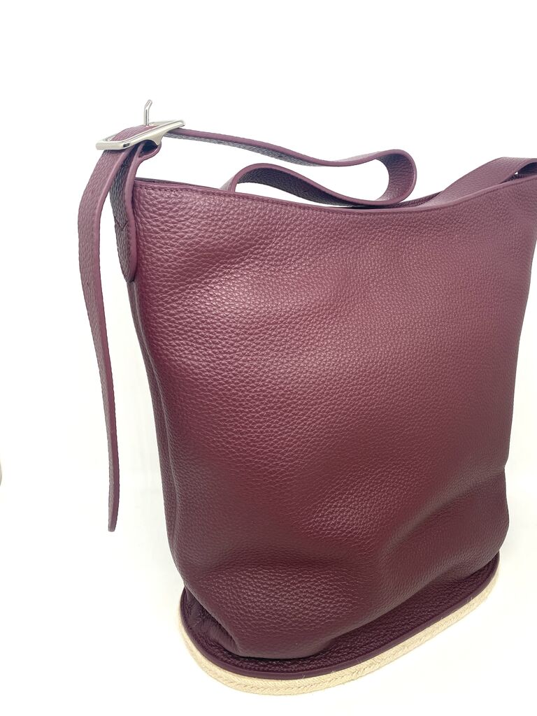 Burgundy Textured Leather Bucket Bag
