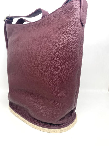 Burgundy Textured Leather Bucket Bag