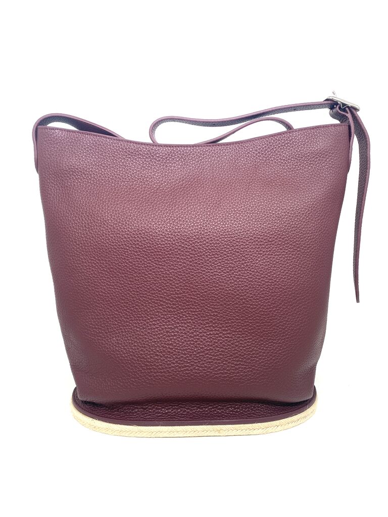Burgundy Textured Leather Bucket Bag