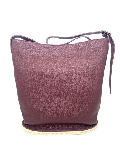 Burgundy Textured Leather Bucket Bag