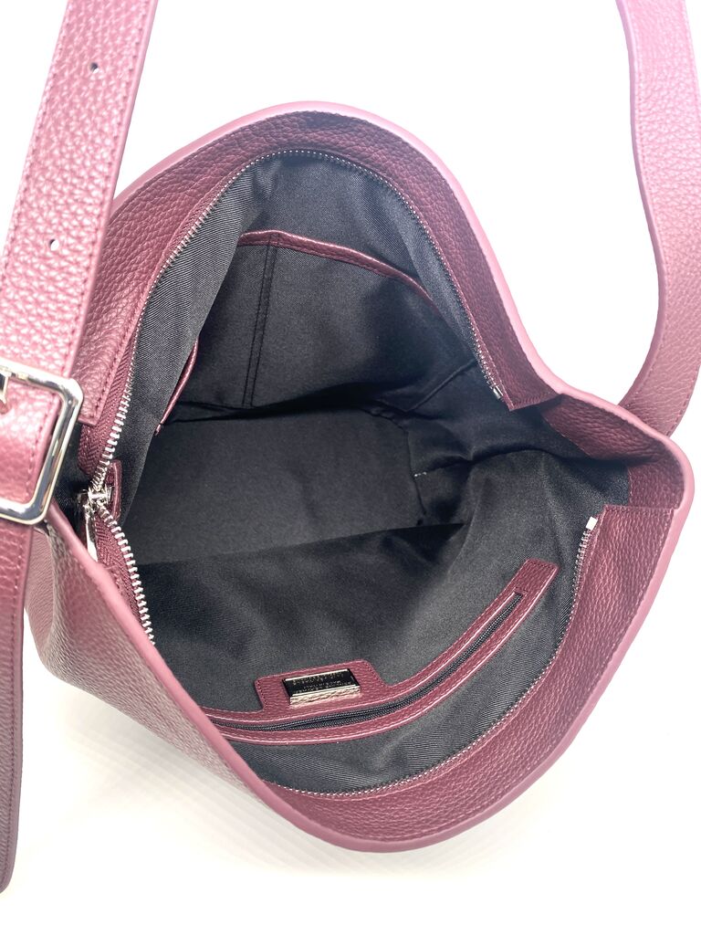 Burgundy Textured Leather Bucket Bag