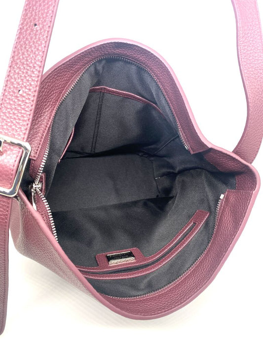 Burgundy Textured Leather Bucket Bag