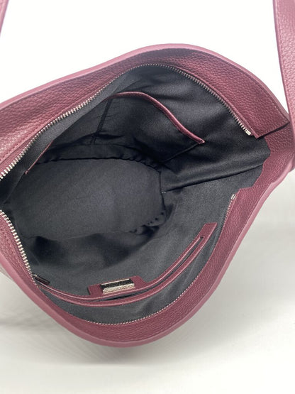 Burgundy Textured Leather Bucket Bag