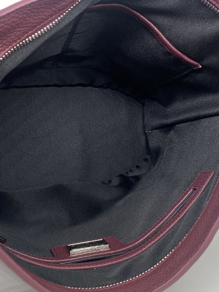 Burgundy Textured Leather Bucket Bag