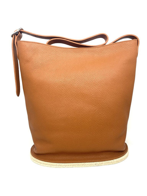 Tan Textured Bucket Bag with Adjustable Strap