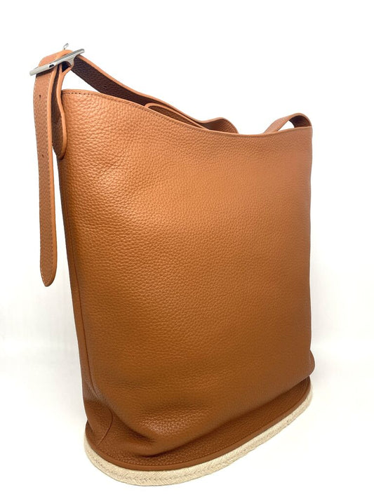Tan Textured Bucket Bag with Adjustable Strap