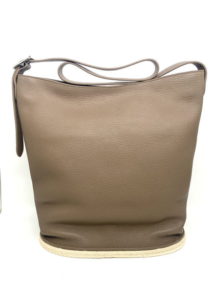 Taupe Textured Leather Bucket Bag with Adjustable Strap