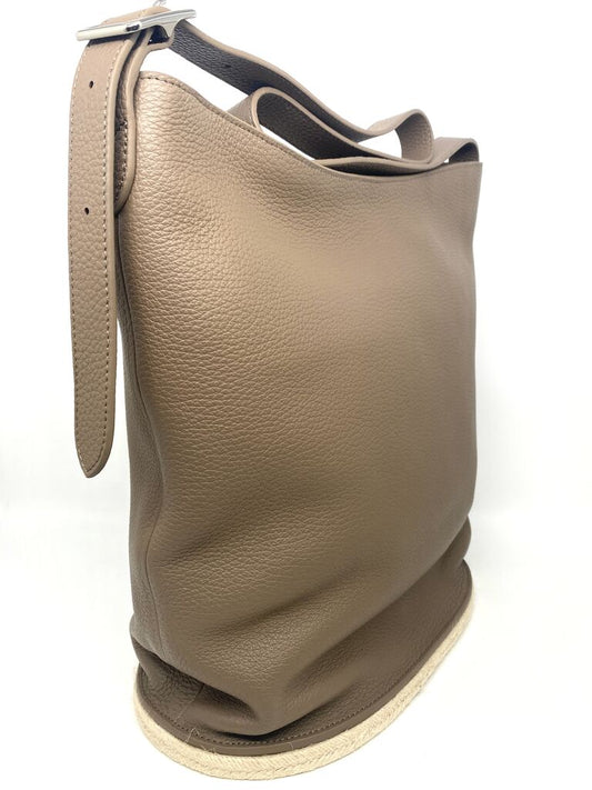 Taupe Textured Leather Bucket Bag with Adjustable Strap