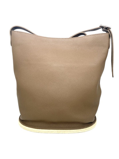 Taupe Textured Leather Bucket Bag with Adjustable Strap