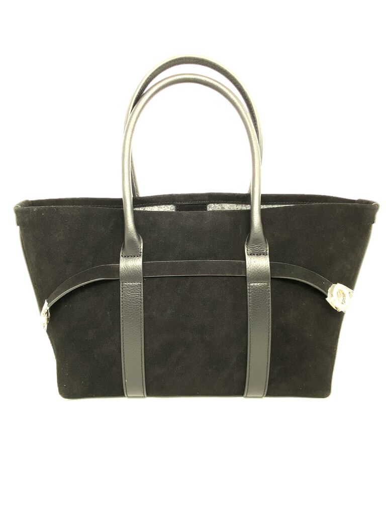 Black Suede Tote Bag with Leather Straps