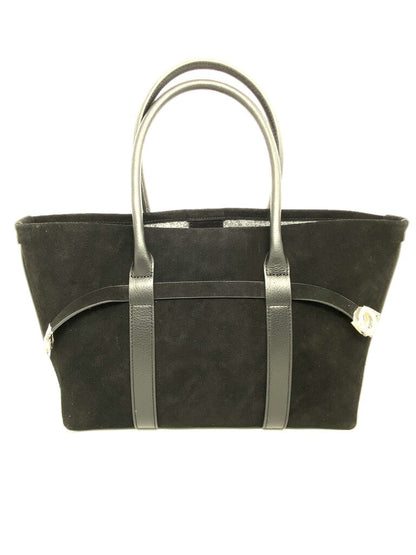 Black Suede Tote Bag with Leather Straps