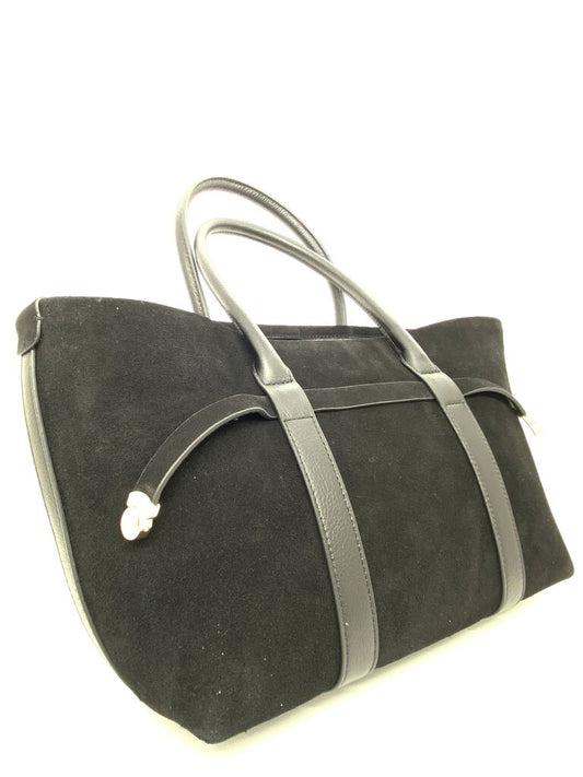 Black Suede Tote Bag with Leather Straps