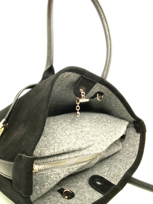 Black Suede Tote Bag with Leather Straps
