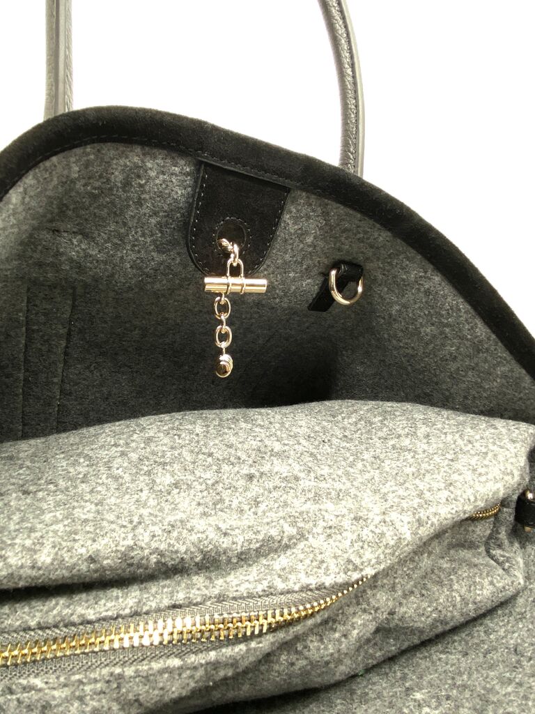 Black Suede Tote Bag with Leather Straps