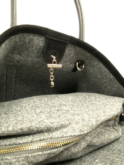 Black Suede Tote Bag with Leather Straps