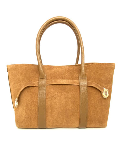Camel Suede Tote with Leather Accents