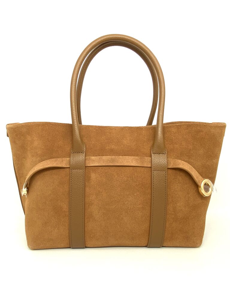 Camel Suede Tote with Leather Accents