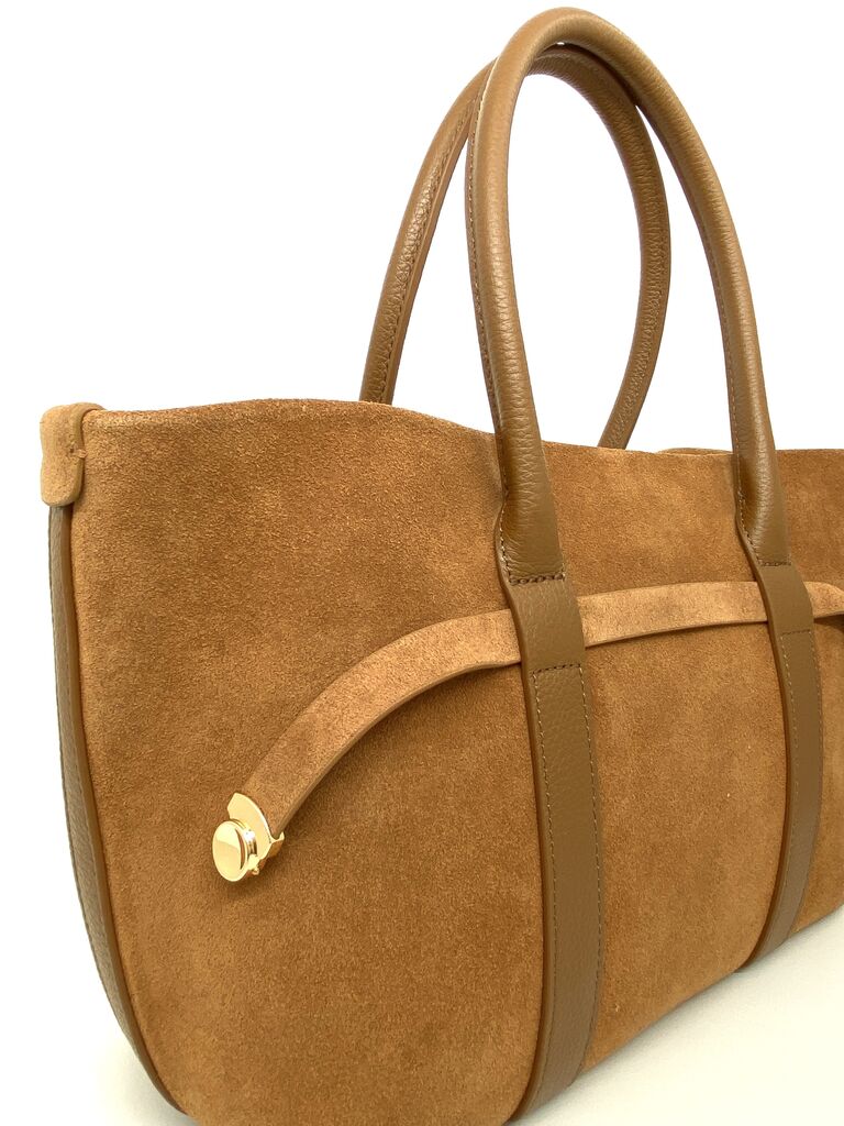 Camel Suede Tote with Leather Accents
