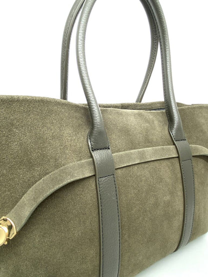 Olive Suede Tote with Leather Trim