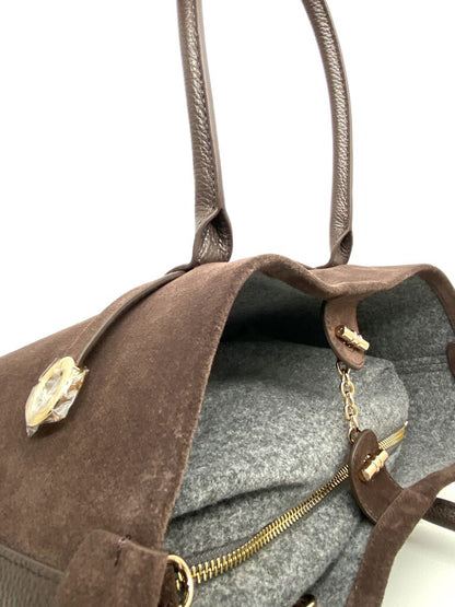 Taupe Suede Tote Bag with Dual Handles