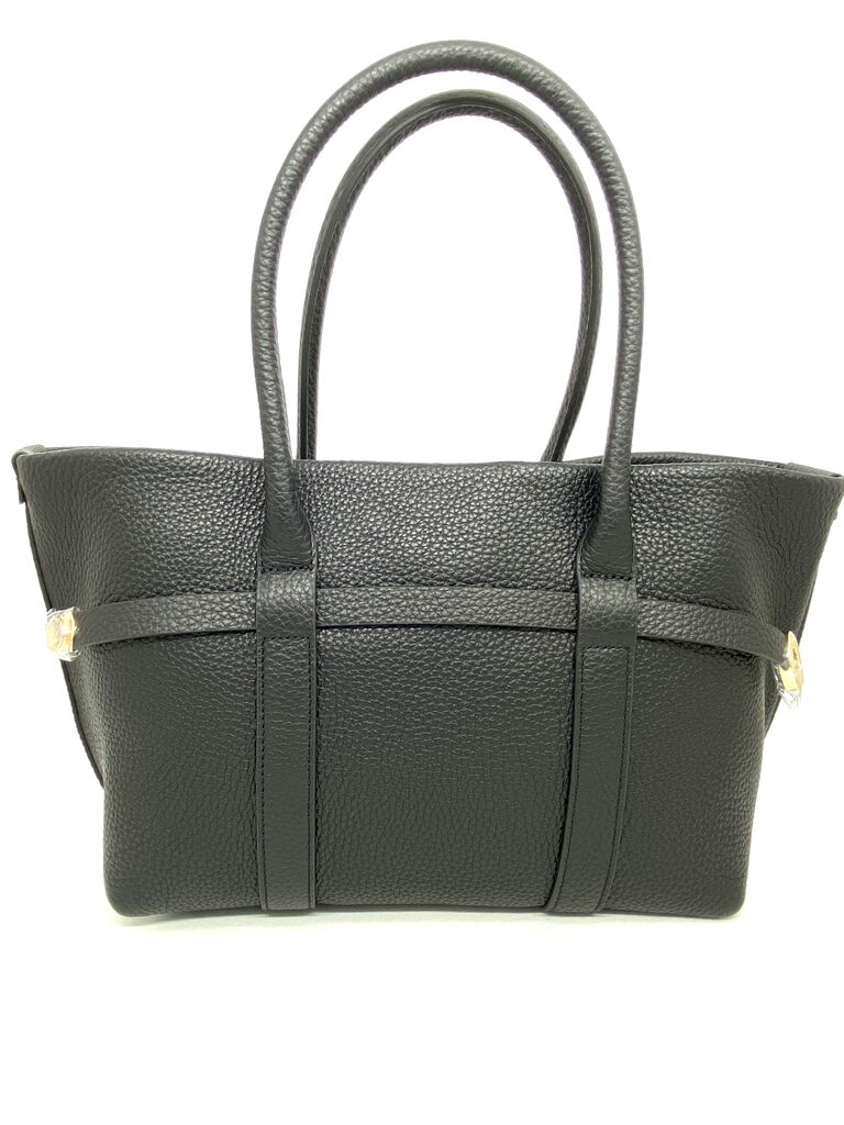 Black Suede Tote Bag with Leather Straps