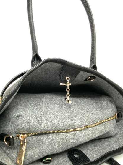 Black Suede Tote Bag with Leather Straps
