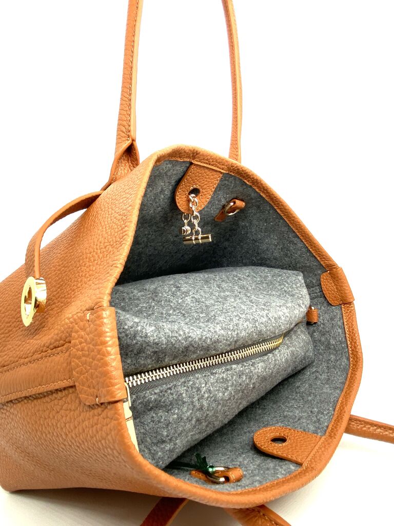 Camel Suede Tote with Leather Accents