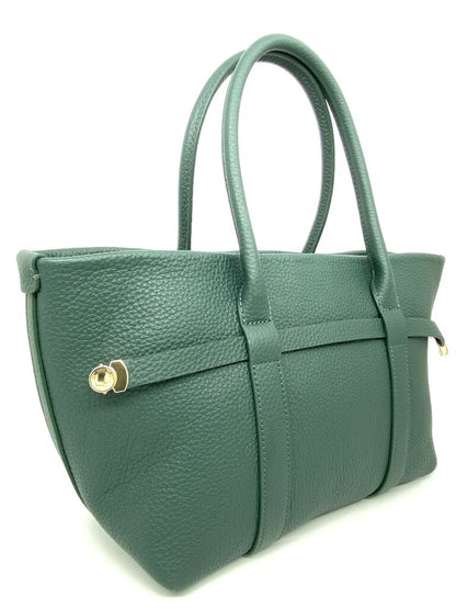 Olive Suede Tote with Leather Trim
