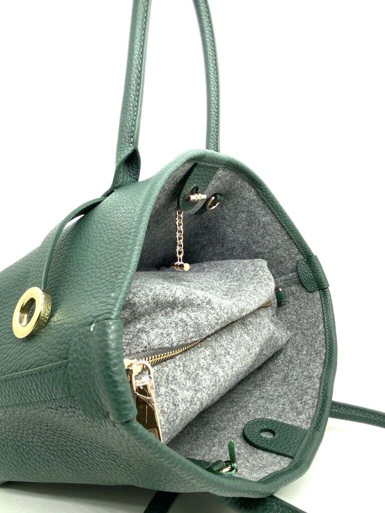 Olive Suede Tote with Leather Trim