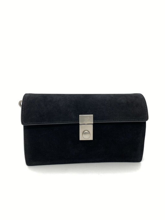 Black Suede Clutch Bag with Metal Closure