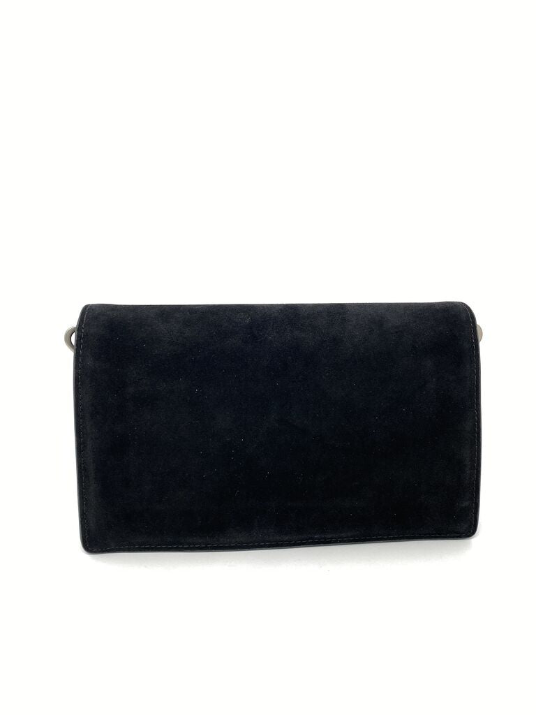 Black Suede Clutch Bag with Metal Closure