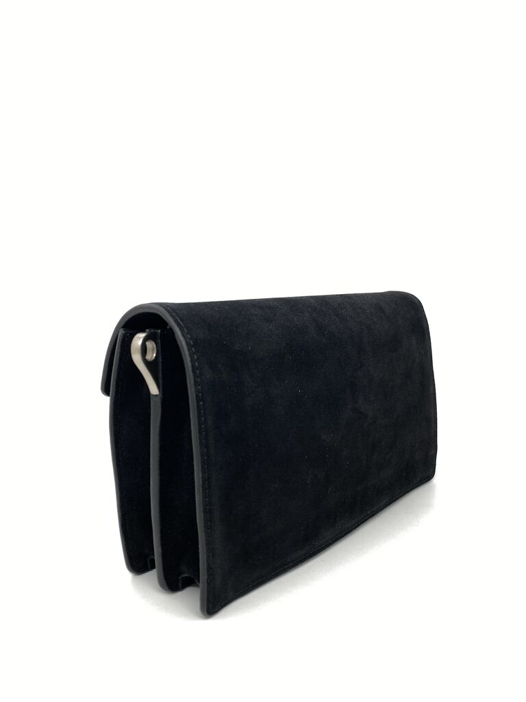 Black Suede Clutch Bag with Metal Closure