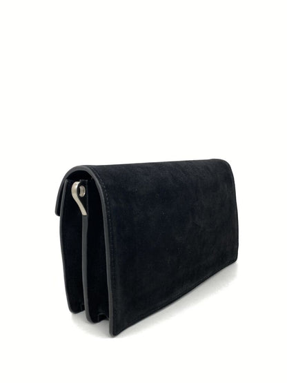 Black Suede Clutch Bag with Metal Closure
