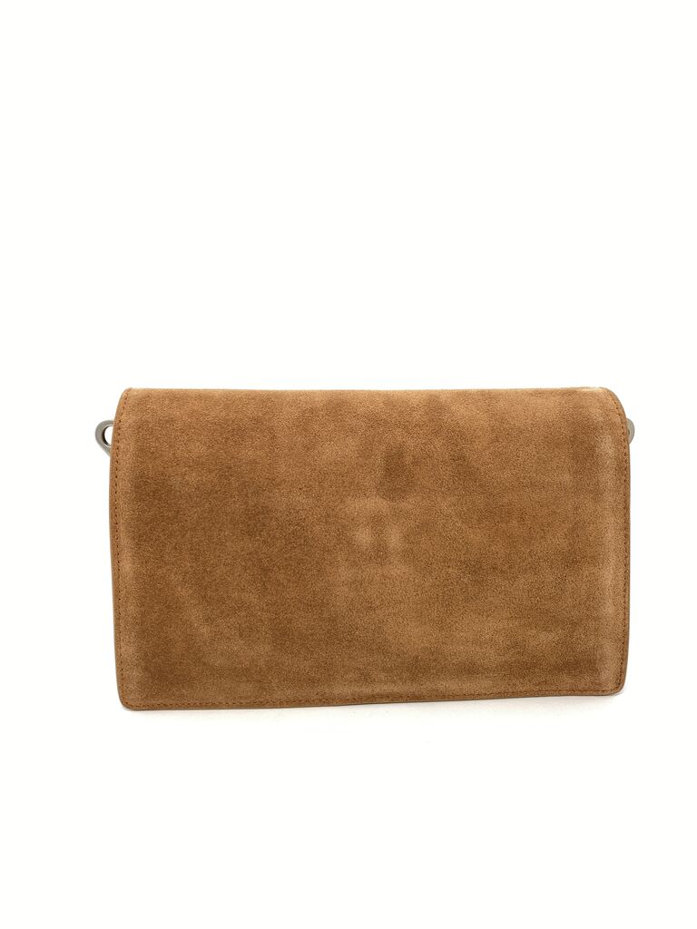 Camel Suede Clutch with Silver-Tone Lock