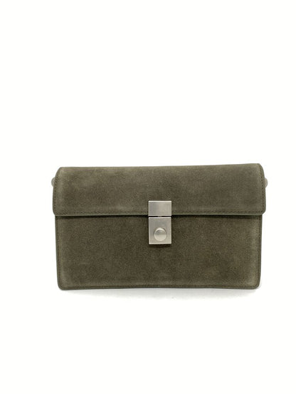 Olive Suede Clutch with Metal Closure