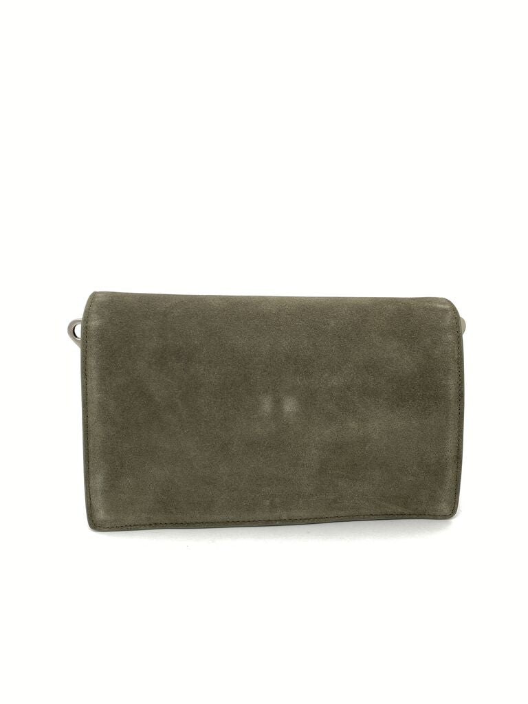 Olive Suede Clutch with Metal Closure