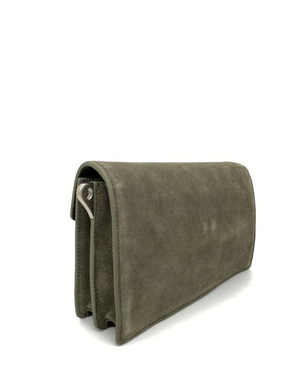 Olive Suede Clutch with Metal Closure