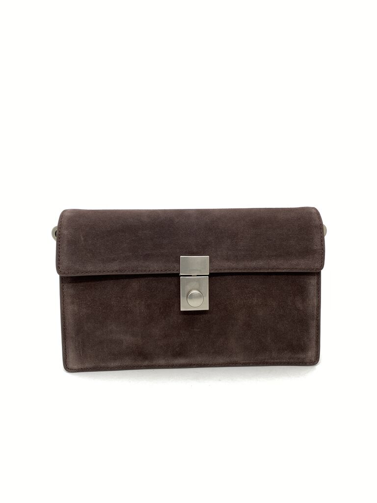 Chocolate Suede Clutch with Secure Silver Clasp