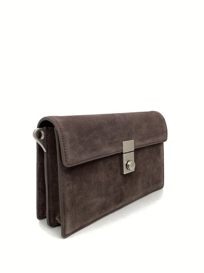 Chocolate Suede Clutch with Secure Silver Clasp