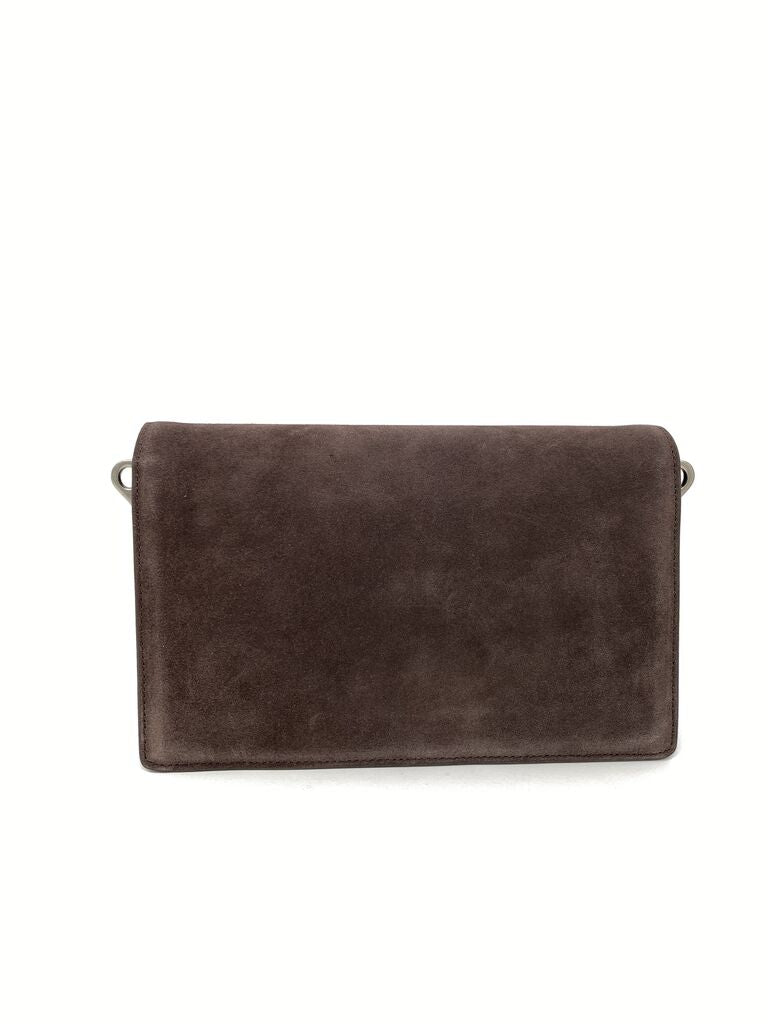 Chocolate Suede Clutch with Secure Silver Clasp