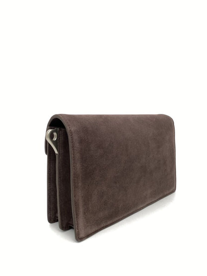 Chocolate Suede Clutch with Secure Silver Clasp