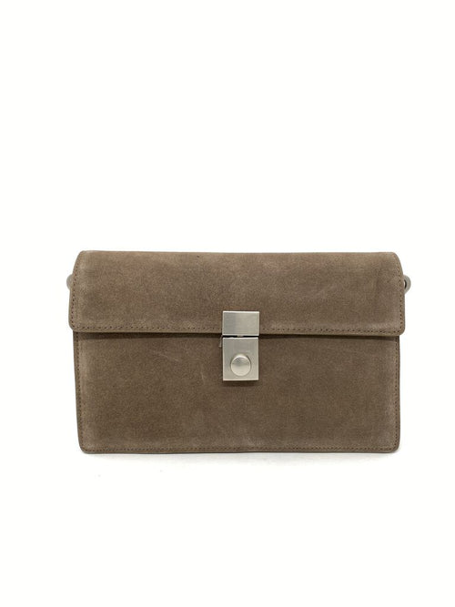 Taupe Suede Clutch with Metal Lock Detail