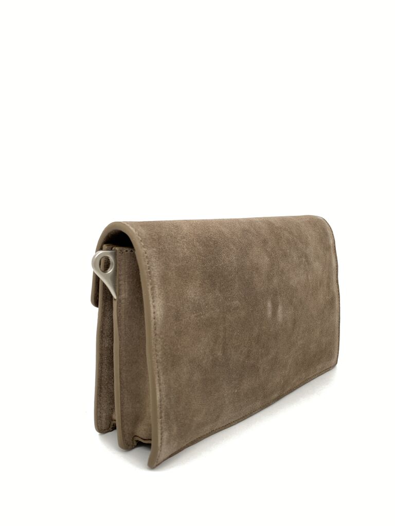 Taupe Suede Clutch with Metal Lock Detail